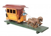 Horse drawn trolley toy, wood & painted