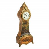 Painted wood mantel clock, hand painted