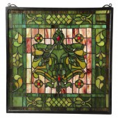 Green & purple stained glass panel,