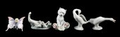 (5) Lladro bird, butterfly and dog figures