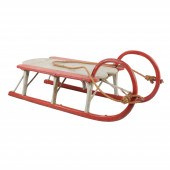 Painted wood sled, gray & red paint,