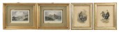 (4) Hand colored prints in gilt frames