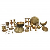 Indian brass vases, bowls and pierced