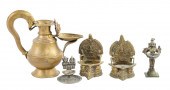 (5) Indian pooja oil lamps, unmarked,