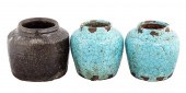 (3) Asian pottery jars, unmarked, c/o