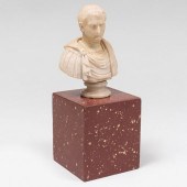 ALABASTER BUST OF A CAESAR ON A FAUX