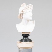 WHITE MARBLE BUST OF MERCURYOn a green