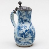 DELFT BLUE AND WHITE TANKARD WITH PEWTER