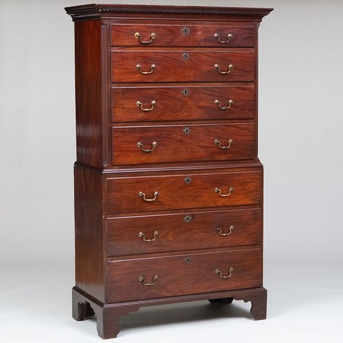 GEORGE III CARVED MAHOGANY CHEST ON CHESTIn 3caa3a