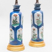 PAIR OF CHINESE POWDER BLUE GROUND PORCELAIN