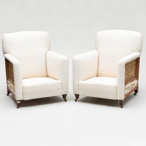 PAIR OF LATE VICTORIAN MUSLIN UPHOLSTERED 3cac7c