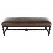 ETHAN ALLEN LEATHER BENCH 20th century;