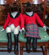 TWO STUFFED FOXES DRESSED FOR THE HUNT