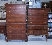 TWO COLONIAL STYLE CHEST-ON-CHESTS Mid-20th