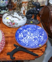 A DECORATIVE CHARGER, SERVING DISH &