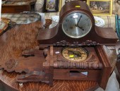 A BLACK FOREST STYLE WALL CLOCK & MANTLE