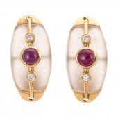 A PAIR OF LALAOUNIS RUBY & DIAMOND EAR