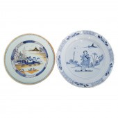 TWO DELFTWARE CHARGERS English polychrome