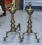A PAIR OF BRASS ANDIRONS 1st half 19th