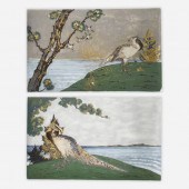 Albert-Louis Dammouse. Tiles with pheasants,