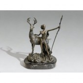 BRONZE SCULPTURE OF DIANA & STAG. SIGNED