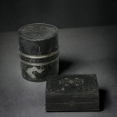 AN ASIAN PEWTER TEA CADDY, TOGETHER