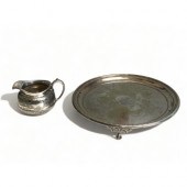 A VICTORIAN SILVER PLATE TRAY AND MILK