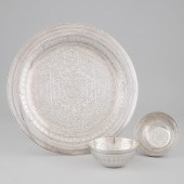 Egyptian Silver Waiter and Two Bowls,