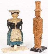 TWO CARVED FIGURES, 19TH C.Two carved