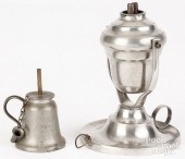 TWO PEWTER OIL LAMPS, 19TH C.Two pewter