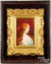FRENCH PAINTED PORCELAIN FEMALE PORTRAITFrench