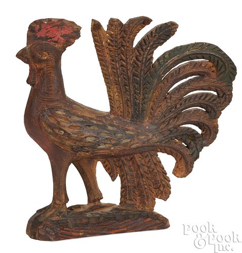 CARVED AND PAINTED PINE ROOSTER  3c9c3f
