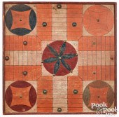 PAINTED PINE PARCHEESI GAMEBOARD, LATE