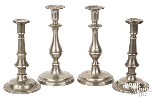 TWO PAIRS OF PEWTER CANDLESTICKS  3c9e32