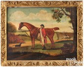 ENGLISH OIL ON PANEL OF A HORSE AND