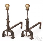 PAIR OF EARLY ENGLISH BRASS, WROUGHT