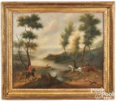 ENGLISH OIL ON CANVAS STAG HUNT, 19TH