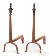 PAIR OF EARLY BRASS AND WROUGHT IRON