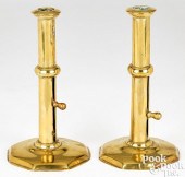 PAIR OF ENGLISH BRASS SIDE EJECTOR CANDLESTICKSSuperb