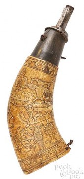 EARLY SPANISH POWDER HORN, 18TH C.Early