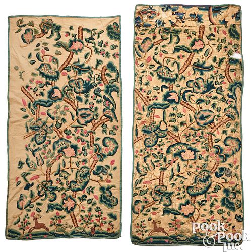 PAIR OF ENGLISH WOOL ON LINEN CREWELWORK 3ca128