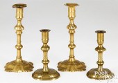 TWO PAIR OF ENGLISH QUEEN ANNE BRASS