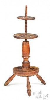 RARE TWO-TIER MAPLE ADJUSTABLE CANDLESTANDRare