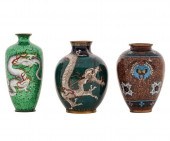 Japanese Meiji era cloisonne green vase