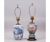Two Delft vases, 18/19th c., converted
