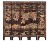 Asian five-part lacquered dressing screen