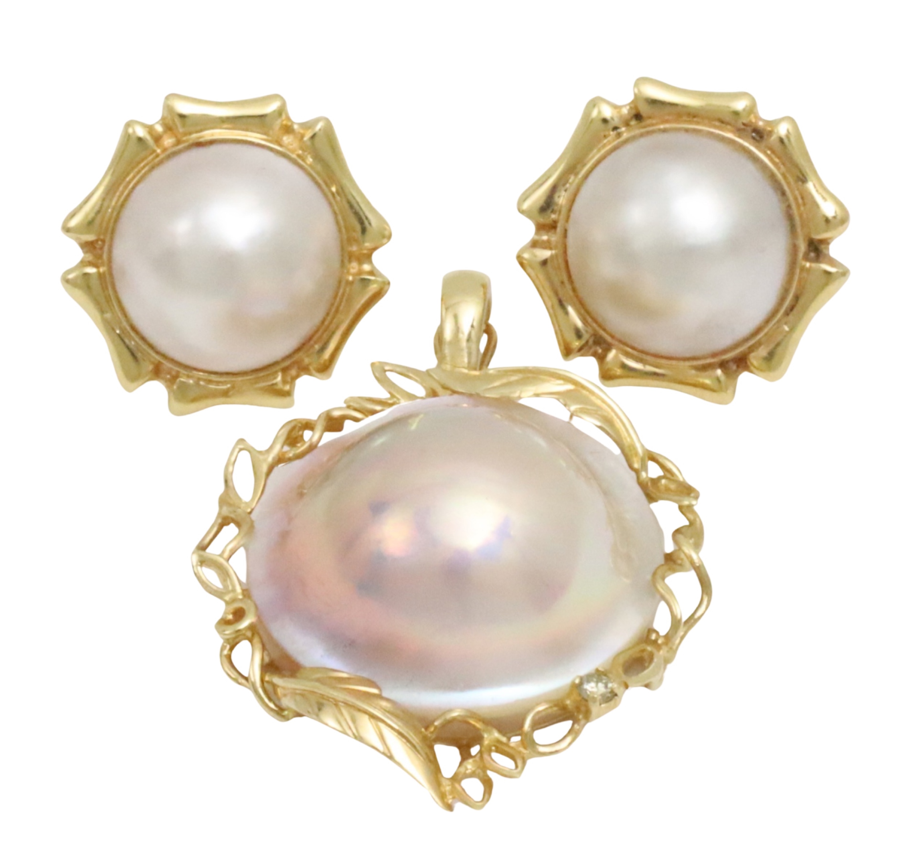 3 PC LOT OF 14K YG MABE PEARL 3ccb79