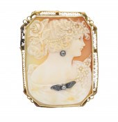 14K MTD CAMEO BROOCH OF YOUNG LADY 14K