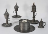 5PC AMERICAN PEWTER WHALE OIL LAMPS