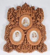 19C CHINESE EXPORT CARVED FRAME MILITARY